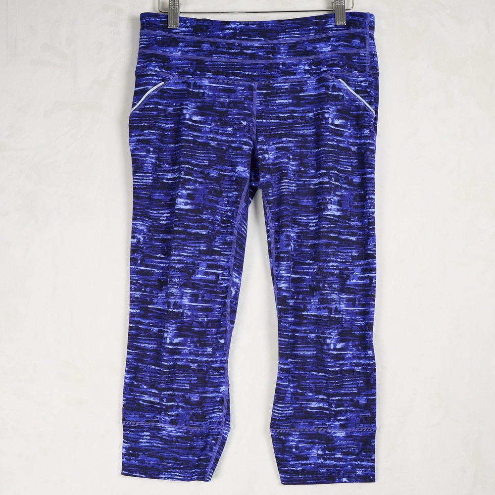 Athleta Leggings Womens Blue Purple Space Dye Mesh Crop Medium‎ Zipper Pocket
